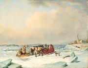 Cornelius Krieghoff The Ice Bridge at Longue Pointe oil painting reproduction